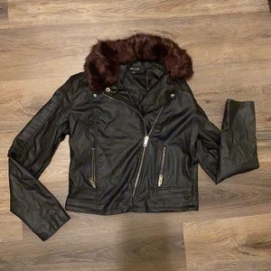 Leather Jacket w/ Faux Fur